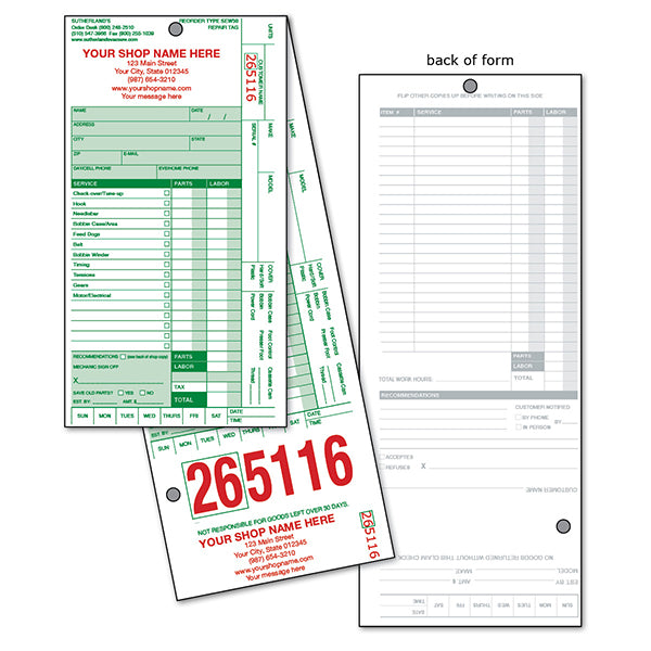 Sew 50 Sewing Machine Service Form with Shop Name