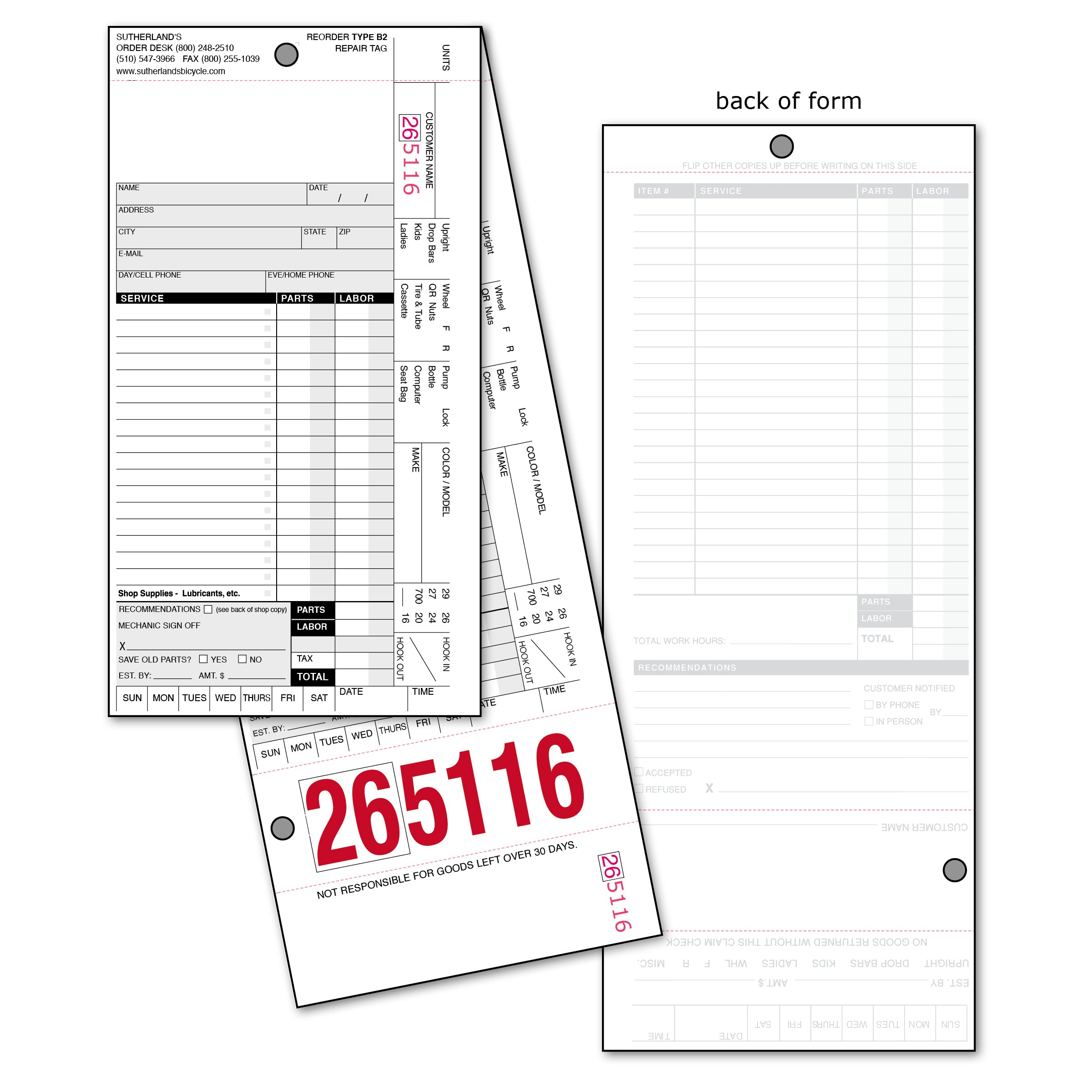 Type B2 Service Form without Shop Name – Sutherland's Bicycle Shop Aids