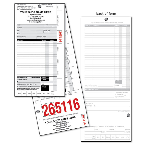 General Service Form with Shop Name – Sutherland's Bicycle Shop Aids