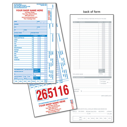 Type V50 Vacuum Service Form with Shop Name